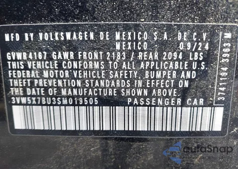 2025 Volkswagen Jetta 1.5T S from USA, damaged, VIN 3VW5X7BU3SM019505